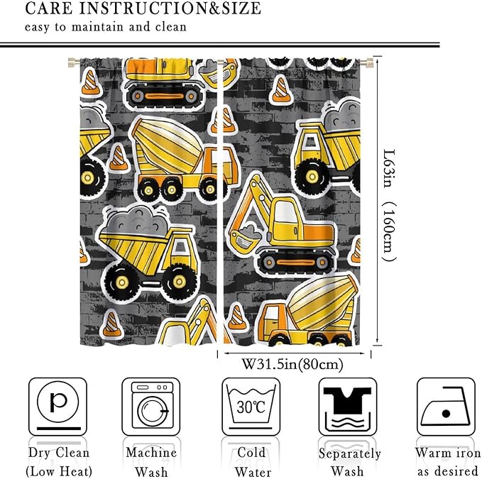 Kids Construction Excavator Window Curtains - Image 4