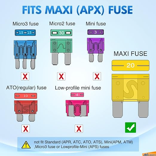 Nilight 32 Pcs Blade Fuses Maxi APX Replacement Fuse 20A 30A 40A 50A 60A 70A - Image 2
