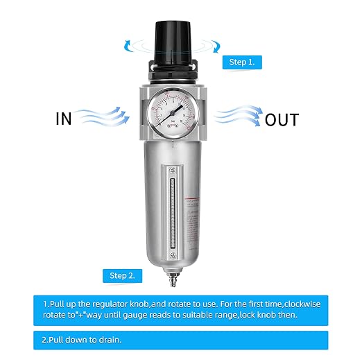 NANPU Industrial Grade Heavy Duty Particulate Filter & Air Regulator, Metal Bowl - Image 2
