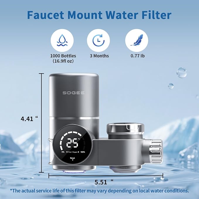 Faucet Water Filter, LED Display Faucet Top Water Filter - Image 5