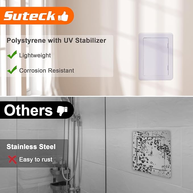 Suteck Plastic Access Panel for Drywall Ceiling 4 x 6 Inch Reinforced Plumbing Wall Access Doors Removable Hinged White