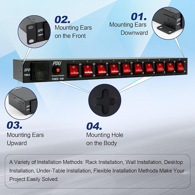 10 Outlets 1U Horizontal PDU Network Rackmount Power Strip - Image 4