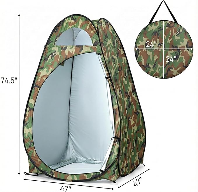 4x4ft Pop Up Privacy Shower Tent with Top Window, 3.6lbs Liightweight Dressing Room, Portable Toilet Stall with Carry Bag for Camping, Beach, Outdoors (Camouflage)