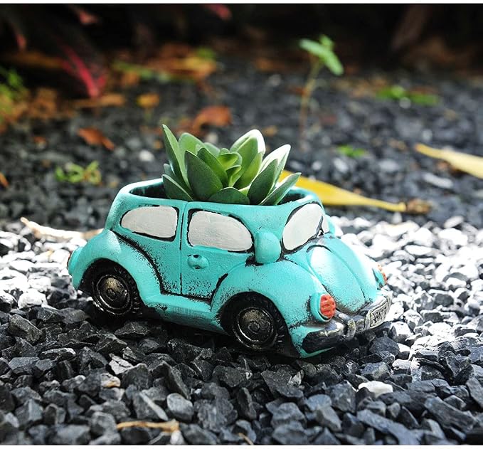 Cute Light-Blue Car Succulent Planter Pot, Flower Pots Succulent Plants - Image 5