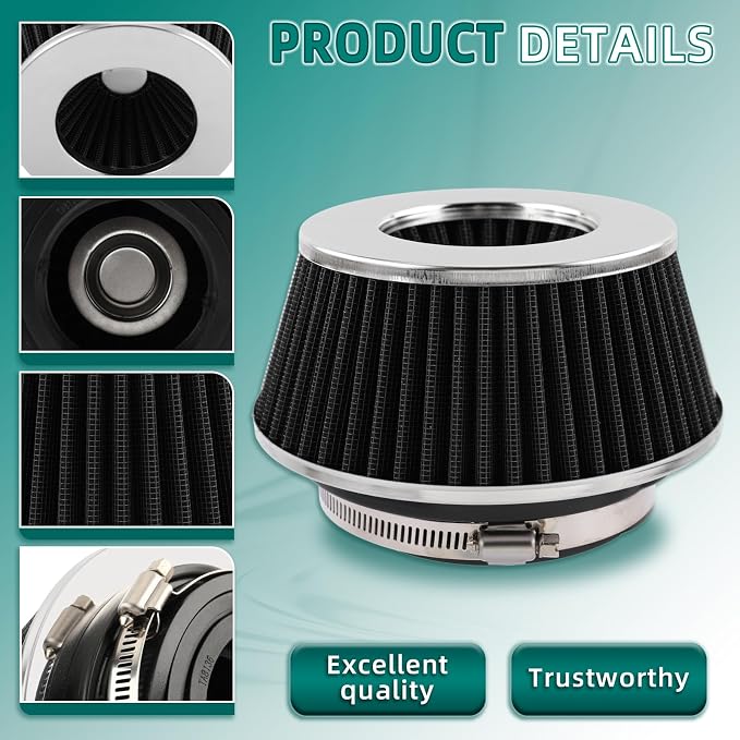 AUTOKAY Universal Clamp-On Air Filter Round Reverse Tapered Washable Filter 3 - Image 3