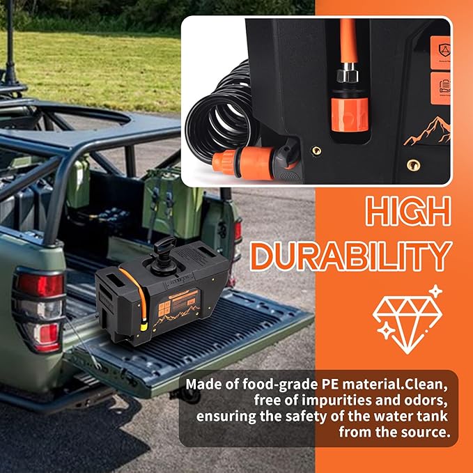 6.34Gallon/ 24L Self-Pressurized Water Tank with Hose and Sprayer, Water Storage Container Camping Shower for Overland Off-Road Vehicles, Pick-up Trucks,Outdoor Activities Water Supply