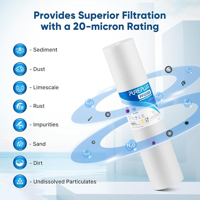 PUREPLUS 20 Micron 20" x 4.5" Whole House Sediment Home Water Filter - Image 4