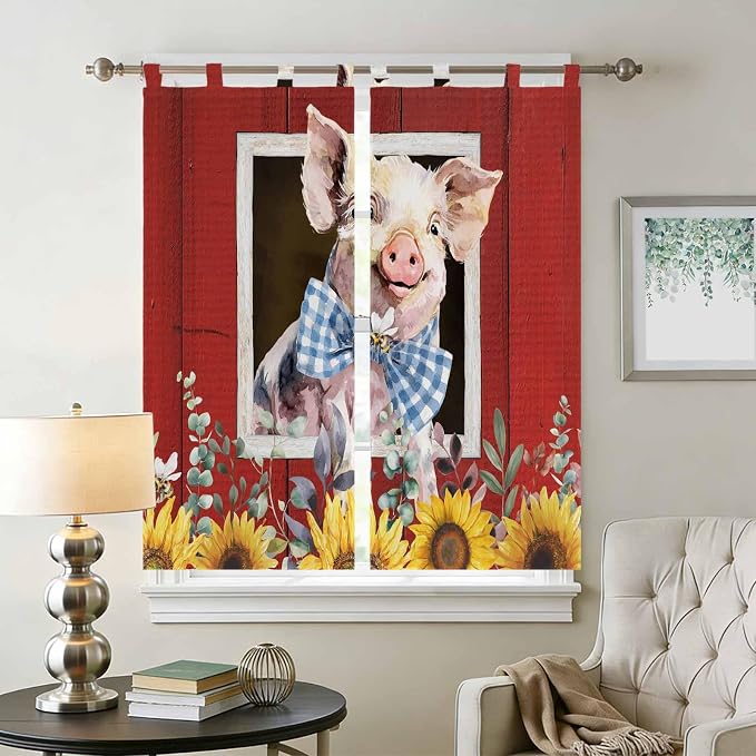 Pig Sunflowers Living Room Curtains 84 Inch Length, Window Curtains Tab Top - Image 2
