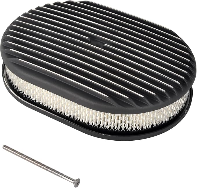 12" Air Cleaner Kit Black Aluminum Oval Full Finned Compatible by TBAPFS