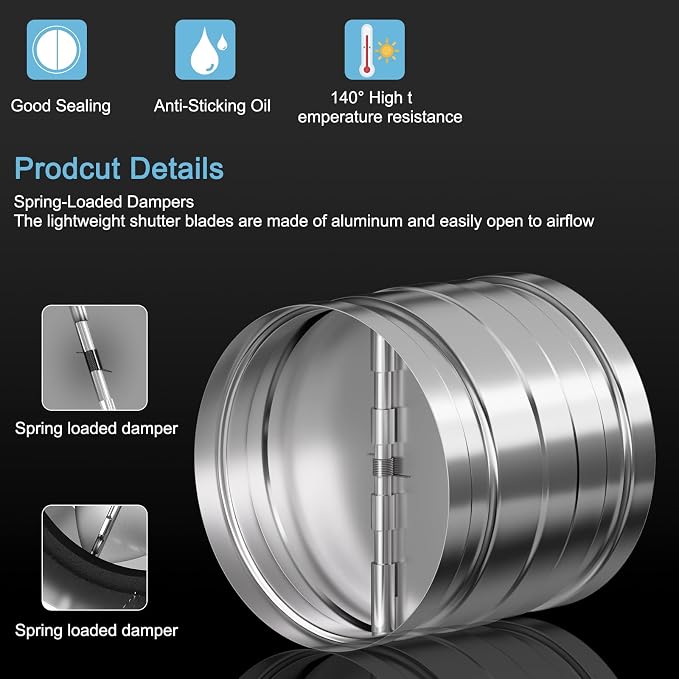Hon&Guan Duct Damper 4 inch, Backdraft Damper One-Way Airflow Backflow Preventer - Image 5