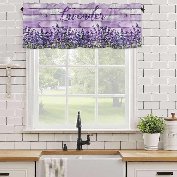 Kitchen Valances for Window, Retro Lavender on Farm Wood Grain Light Filtering - Image 5