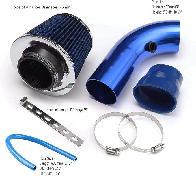 3 Inch Universal Cold Air Intake Kit, Aluminum Induction Flow Hose Pipe Kit - Image 3