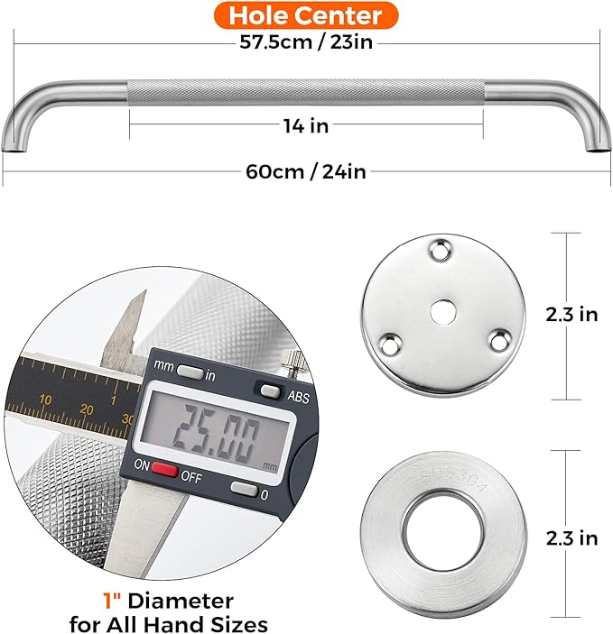 Grab Bars for Shower, 2 Pack 24-Inch Anti Slip Shower Handles for Elderly, Safety Shower Grab Bar, Stainless Steel Handicap Grab Bars for Bathroom,Toilet (Brushed Nickel, 1" Diameter)