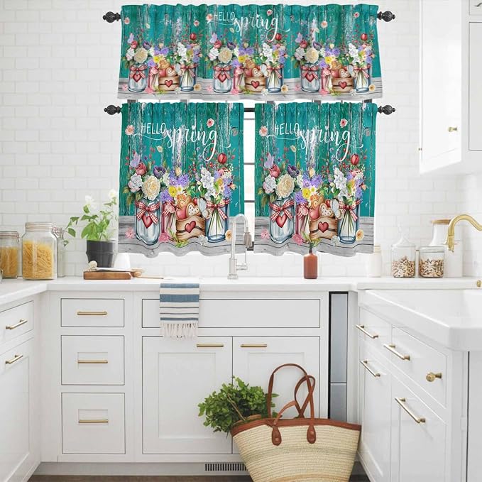 Spring Flowers Kitchen Curtains Set 3 Piece - Image 3