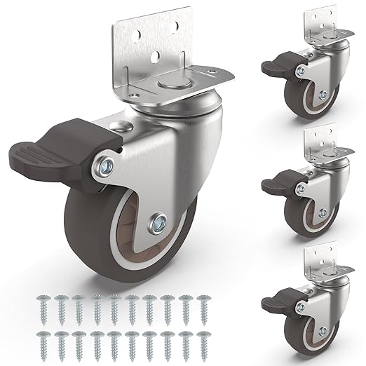 2" L-Shaped Swivel Plate Casters, TPR Silent Furniture Wheels by Unknown