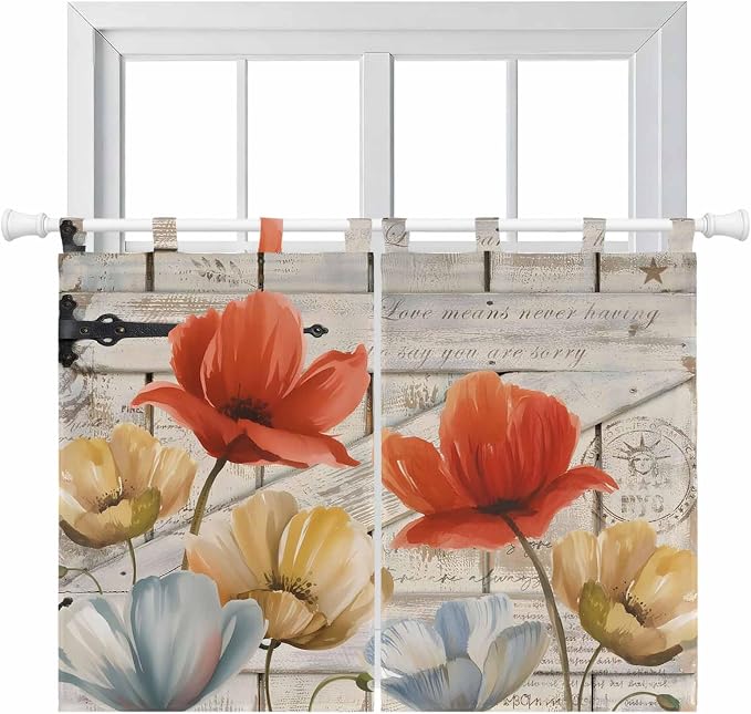 Retro Floral Bedroom Curtains 63 Inch Length, Window Curtains Tab Top by Unknown