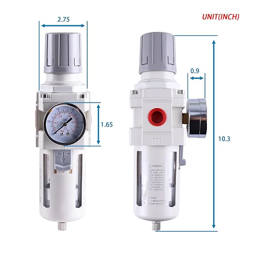 1/2 Inch NPT Air Filter Regulator Combo Piggyback, Air Compressor Water - Image 3