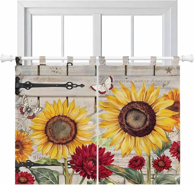 Red Yellow Sunflowers Bedroom Curtains 63 Inch Length, Window Curtains Tab Top by Unknown
