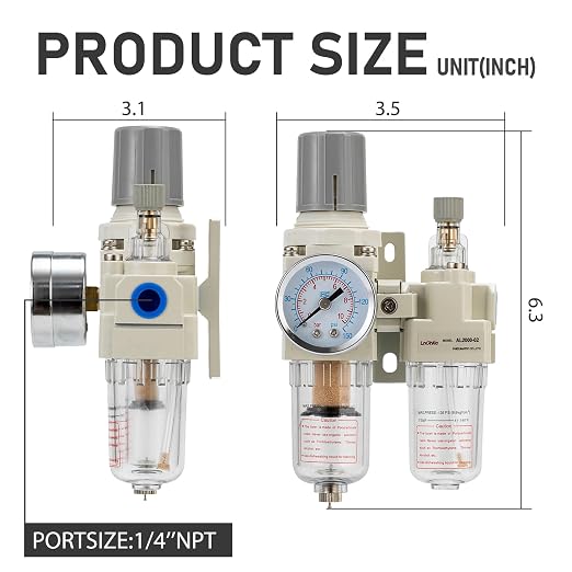 Air Pressure Regulator with Pressure Gauge, Water Separator - Image 3