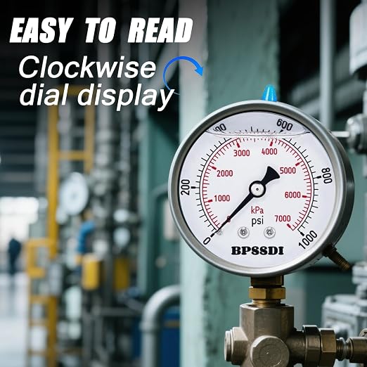 0-1000 Psi Glycerin Liquid Filled Hydraulic Pressure Gauge, 2.5" Dial Size - Image 5
