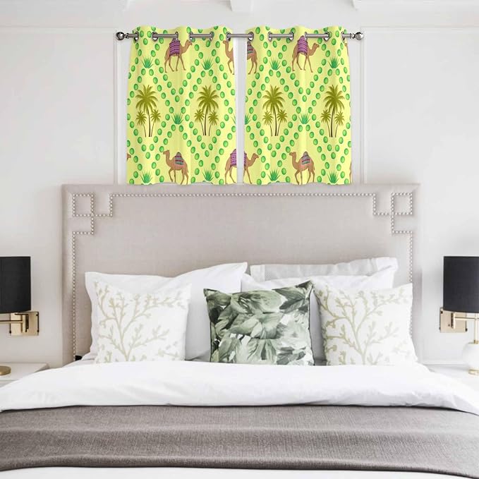2 Panel Kitchen Cafe Curtains, Desert Sand Camels Sunlight Filtering Nature Air - Image 4