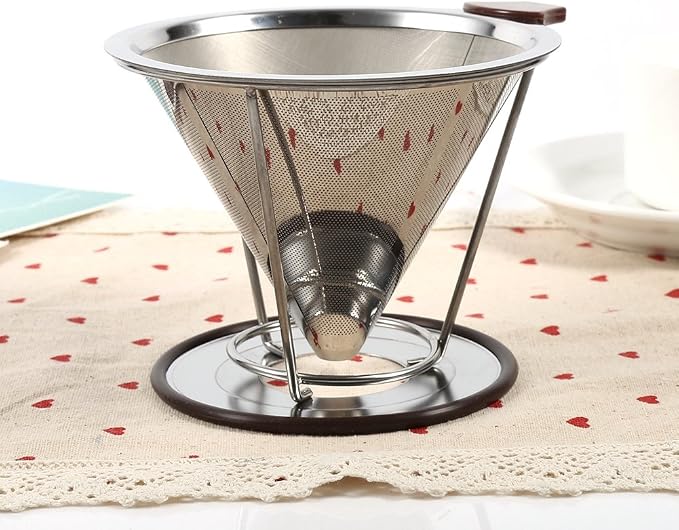 304 Stainless Steel Coffee Cone Filter, Double Layer Mesh Drip Dripper - Image 3