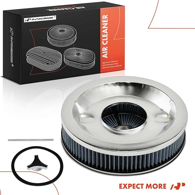 A-Premium 14"x3" Round Blue Chrome Universal Air Cleaner Filter Assembly - Image 8
