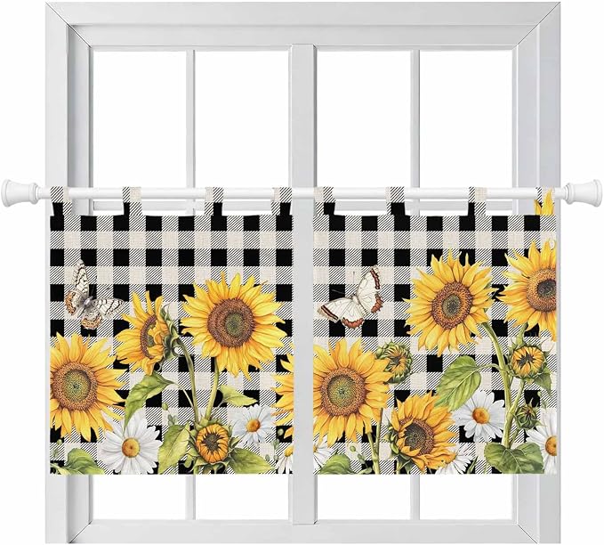 Sunflowers Kitchen Curtains 36 Inch Length, Small Window Curtains Tab Top by Unknown