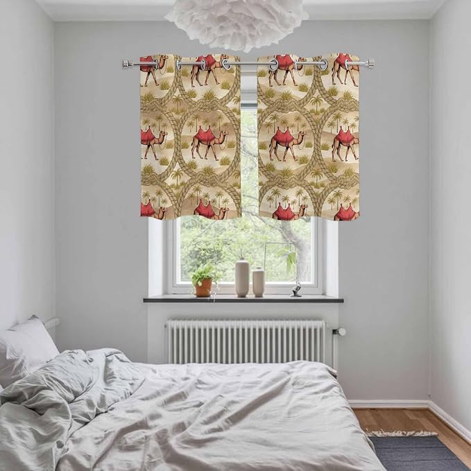 2 Panel Kitchen Cafe Curtains, Desert Camels Sunlight Filtering Nature Air - Image 5