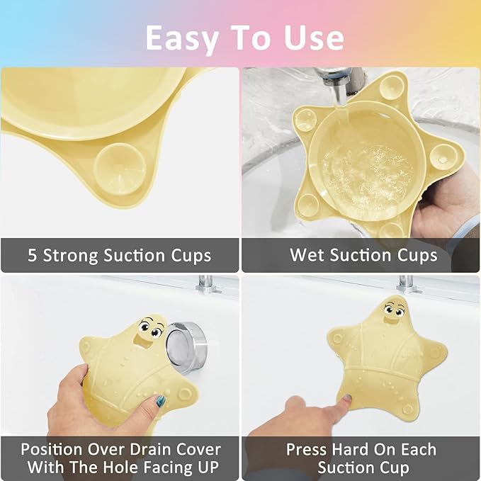 Bathtub Overflow Drain Cover, Silicone Tub Overflow Drain Cover, Soak Bathtub Drain Cover Stopper with Suction Cups, Cute Bathroom Spa Accessories Adds Inches of Water for Deeper Bath (Ivory)