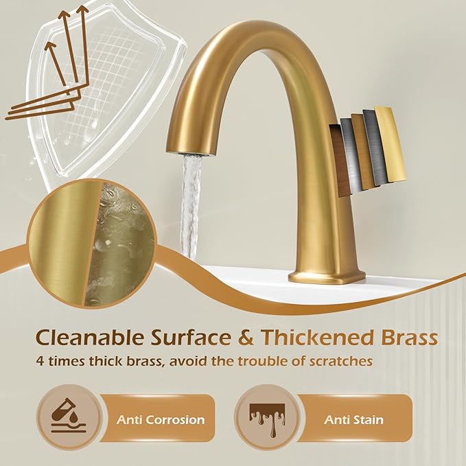 Brass Bathtub Faucet Roman Tub Faucet Gooseneck Tub Filler, Brushed Gold Garden Tub Faucet Deck Mount 3 Hole High Flow Bathtub Faucet Set, with Valve & Hose, 12-20in Widespread