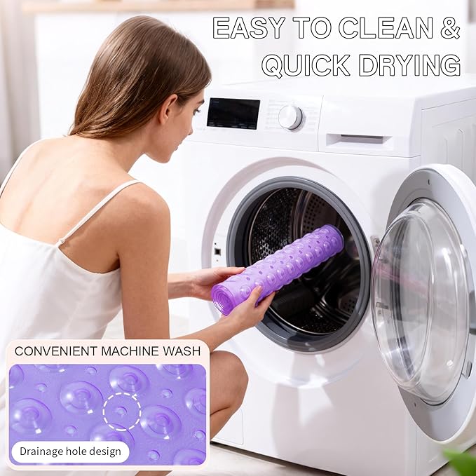 Anti-Slip Bathtub Shower mat, 27.5×14.5（Approximately 70×37cm） inch Soft Oversized Machine Washable Non-Slip Bathtub mat with Drainage Holes, Bathroom Floor Suction Cup.（1- Clear Purple）