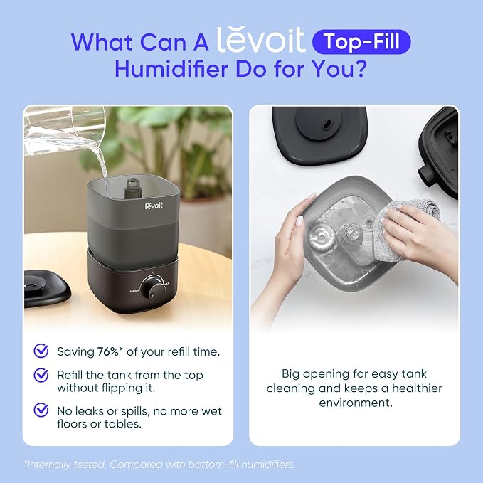 Levoit Humidifiers for Bedroom, Top-Fill Ultrasonic Cool Mist Humidifier | Easy - Image 3