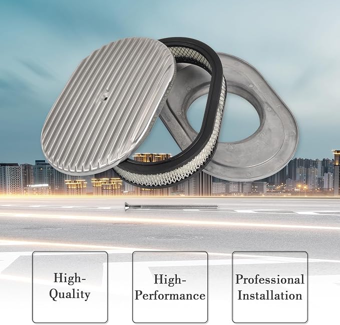 12" Air Cleaner Kit Polished Aluminum Classic Nostalgia Oval Fully Finned - Image 5