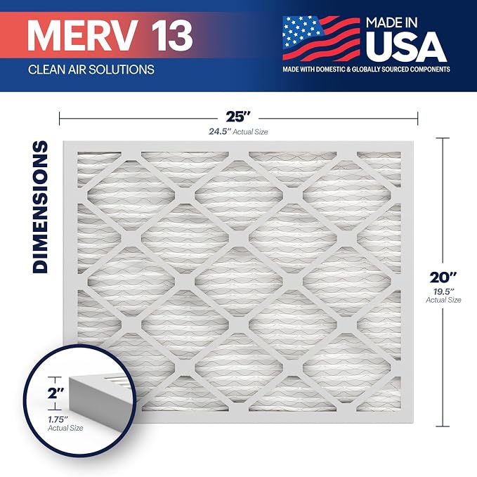 BNX TruFilter 20x25x2 MERV 13 AC Furnace Air Filter - Image 2
