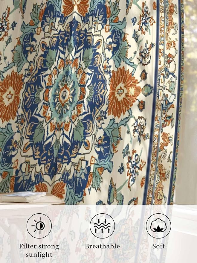 Sheer Curtains 45 Inch Length, Southwest Farmhouse Semi Sheer Curtains Light - Image 6