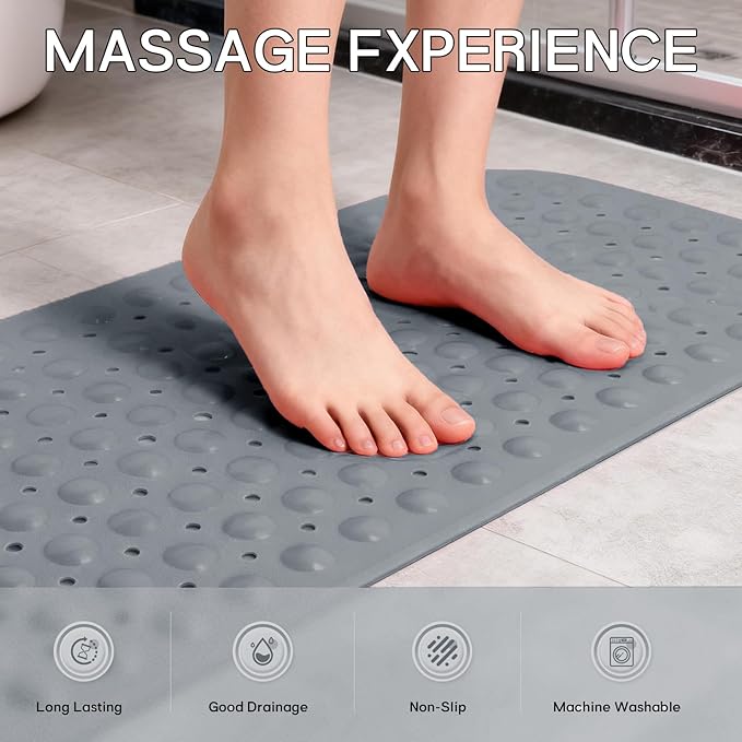 Anti-Slip Bathtub Shower mat, 39.3×15.7 inch（Approximately 100 × 40cm） Soft Oversized Machine Washable Non-Slip Bathtub mat with Drainage Holes, Bathroom Floor Suction Cup.（1-Opaque Gray）
