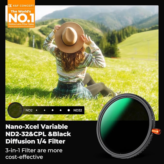 K&F CONCEPT 95mm Black Diffusion Mist Effect 1/4 & Variable ND2-32 & Circular - Image 2