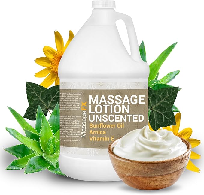 Massage FX Unscented Massage Lotion, 1/2 Gallon - Professional Massage Lotion for Massage Therapy with Sunflower Seed Oil, Arnica, and Vitamin E