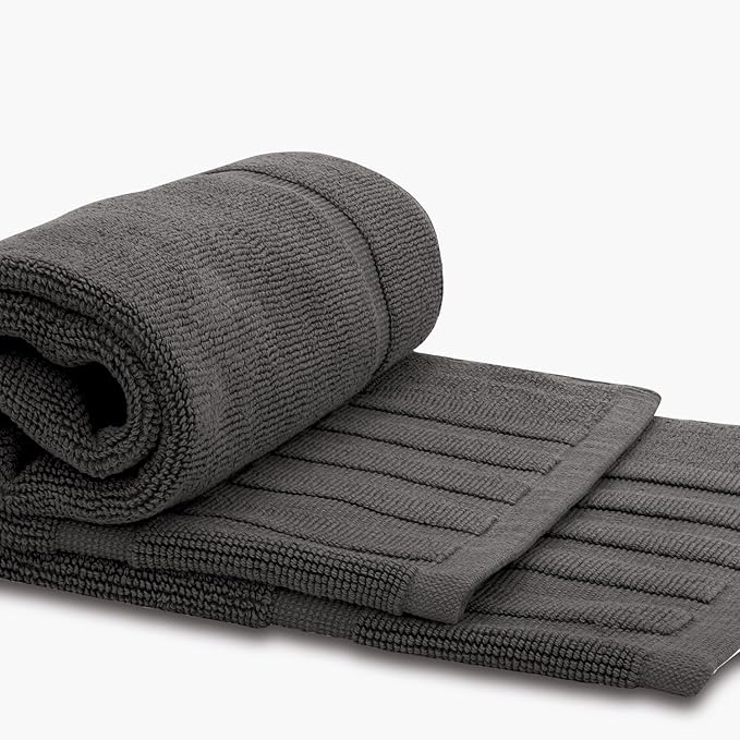White Classic Luxury Bath Mat Floor Towel Set - Absorbent Cotton Hotel Spa Shower/Bathtub Mats [Not a Bathroom Rug] 22"x34" | 2 Pack | Charcoal