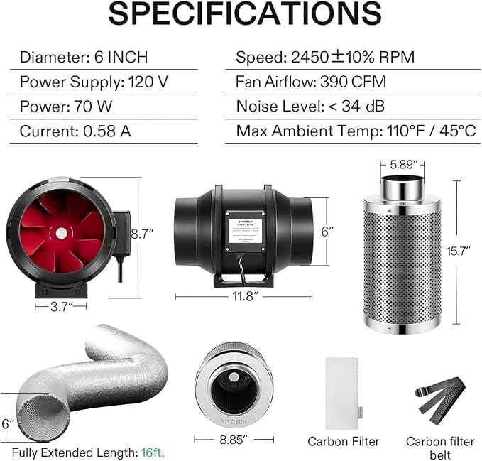 VIVOSUN Grow Tent Ventilation System, 6 Inch Inline Duct Fan - Image 7