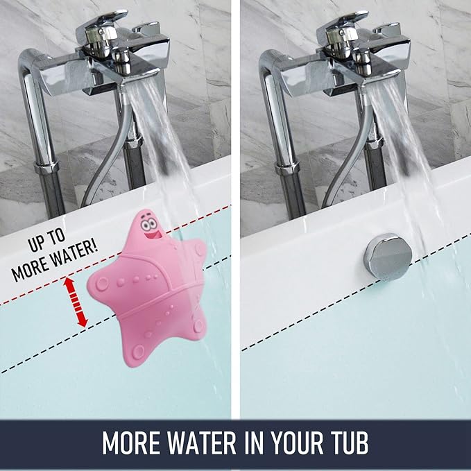 HengLiSam Bathtub Overflow Drain Cover, Starfish-Shaped Silicone Bath Tub Drain Plug with 5 Suction Cups, Adds 3-4 Inches of Water Depth, Pink