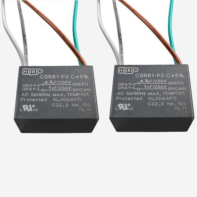 HQRP 2-Pack Ceiling Fan Capacitor CBB61 4.7uf+1uf 4-Wire by HQRP