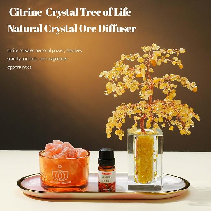 Runyangshi Citrine Crystal Tree of Life & Natural Crystal Ore Diffuser Set - Image 3