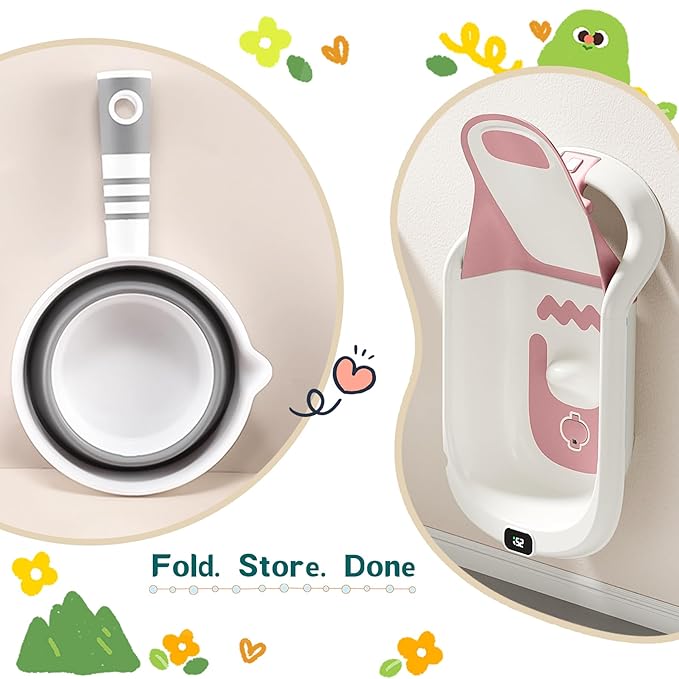 Baby Bathtub,5-in-1 Reclining Baby Bathtub,Baby Bath Tub with Real-Time Thermometer, Adjustable Recline for Custom Comfort for Newborn to Toddler- Ages 9 to 36 Months,Portable Newborn Travel Bath tub