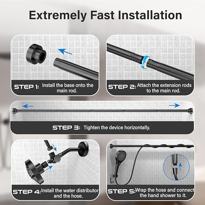 Dual Shower Head with Handheld for Couples: High Pressure Double Shower Heads for Two People - Adjustable Two Showerhead System with 3 Flow Settings Fits 2 Person Bathroom (Black)