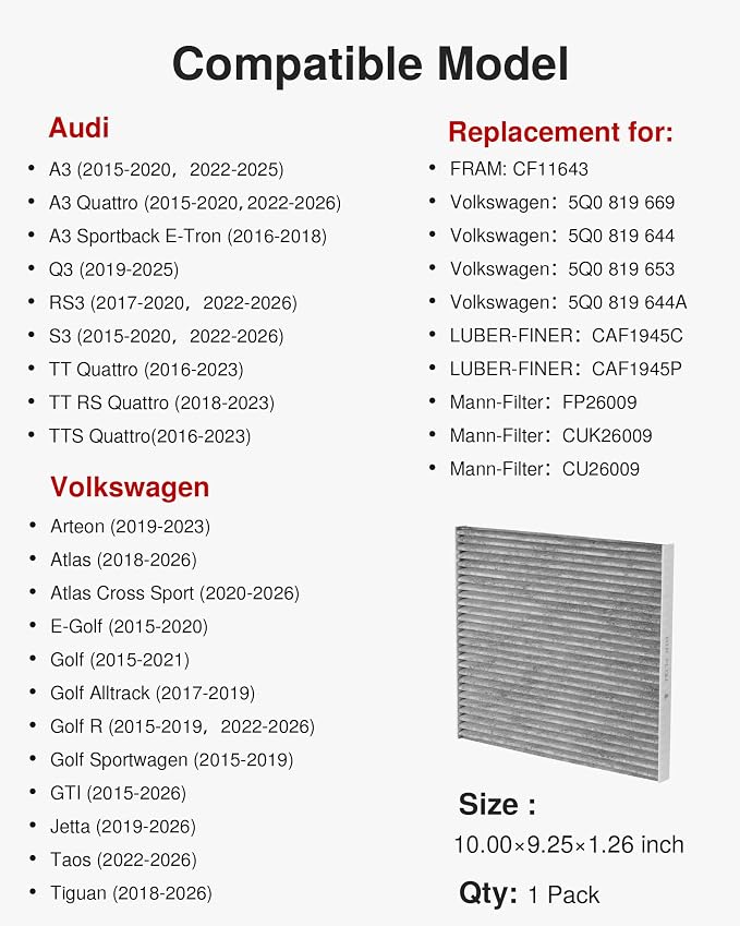 Puroma Cabin Air Filter with Activated Carbon, Replacement - Image 2