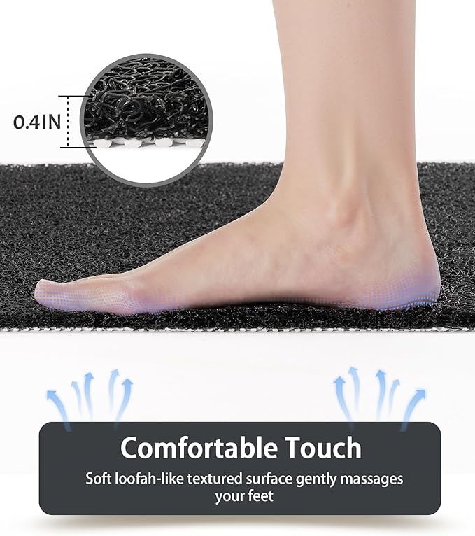 Non Slip Shower Mats for Inside Shower,17x30 Inch,Anti-Slip Bathtub Mats for Bathroom, Foot Scrubber Loofah Bath Mats for Shower, Quick Drying Shower Stall Mats for Wet Areas (Black)