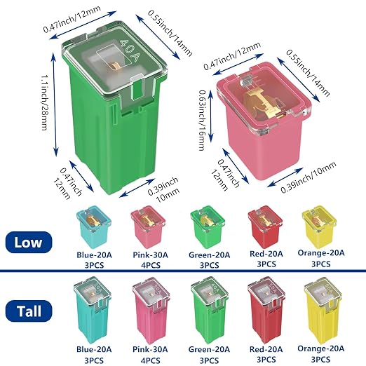 Tnisesm 32Pcs Jcase Fuses Assortment Kit, Low and Tall/STD Profile Box Shaped - Image 2