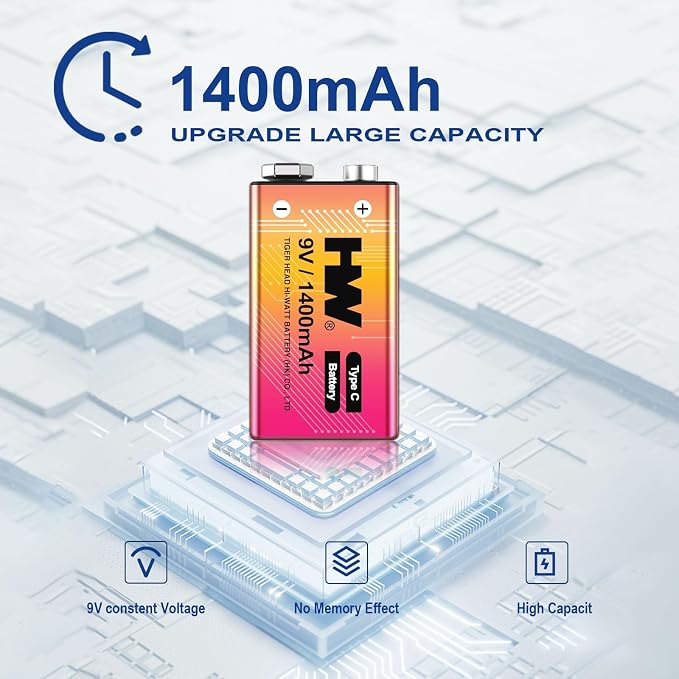 HW 9 Volt Rechargeable Batteries 12 Pack, 1400mAh 9V Lithium Battery - Image 6